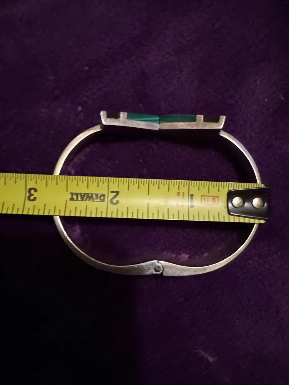925 Sterling Silver Green Malachite Inlay Cuff Bracelet, - Picture 6 of 10